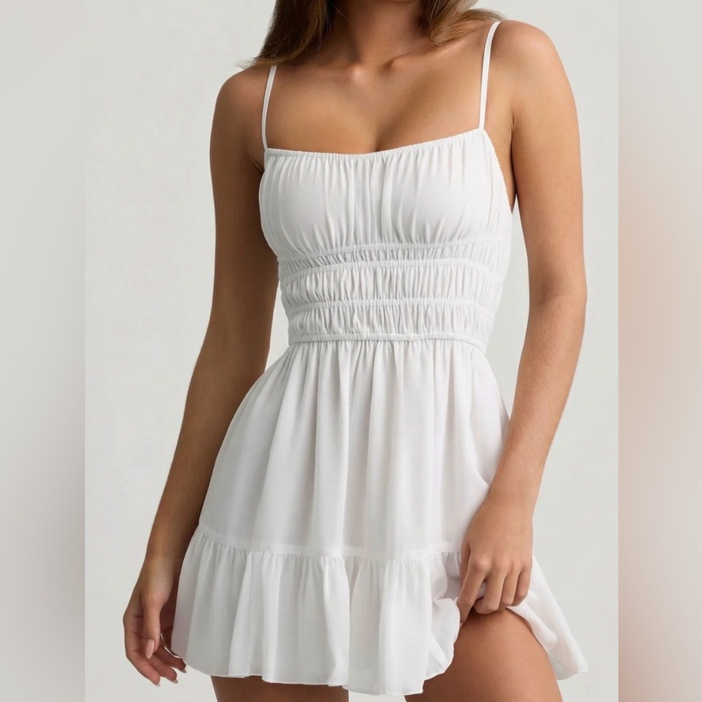 Oh Polly White Shirred Mini Sundress